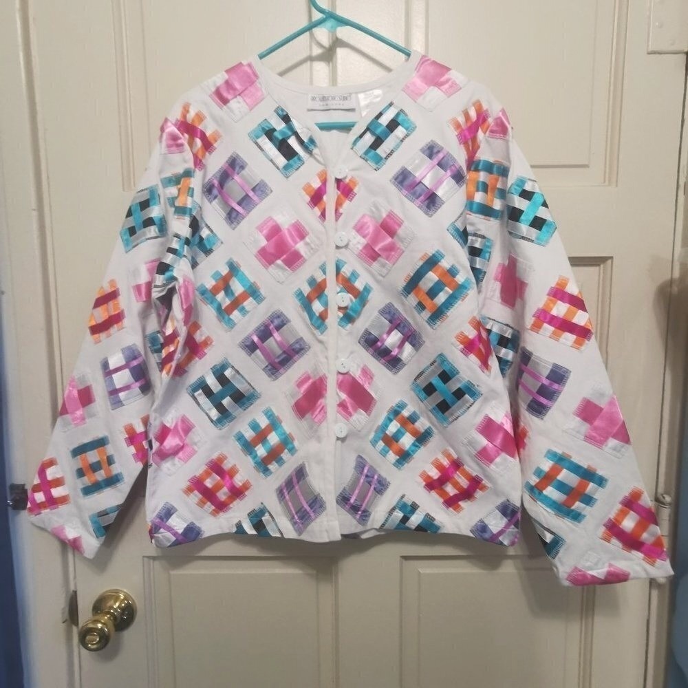 VTG Brownstone Studio New York Cotton Ribbon Patchwork Jacket White Large - Picture 2 of 13